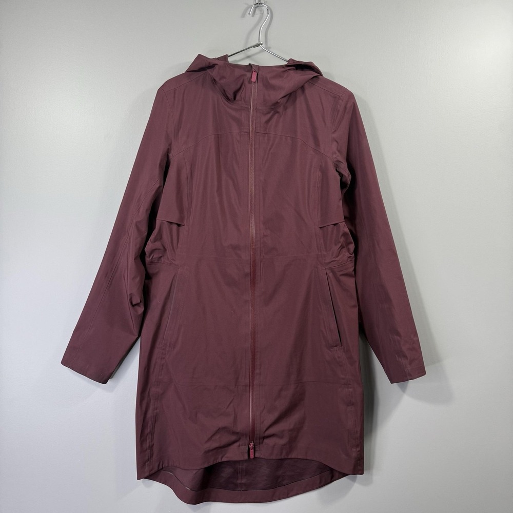 Lululemon Rain Jacket Womens 8 Burgundy Hooded Long Full Zip Windbreaker Parka